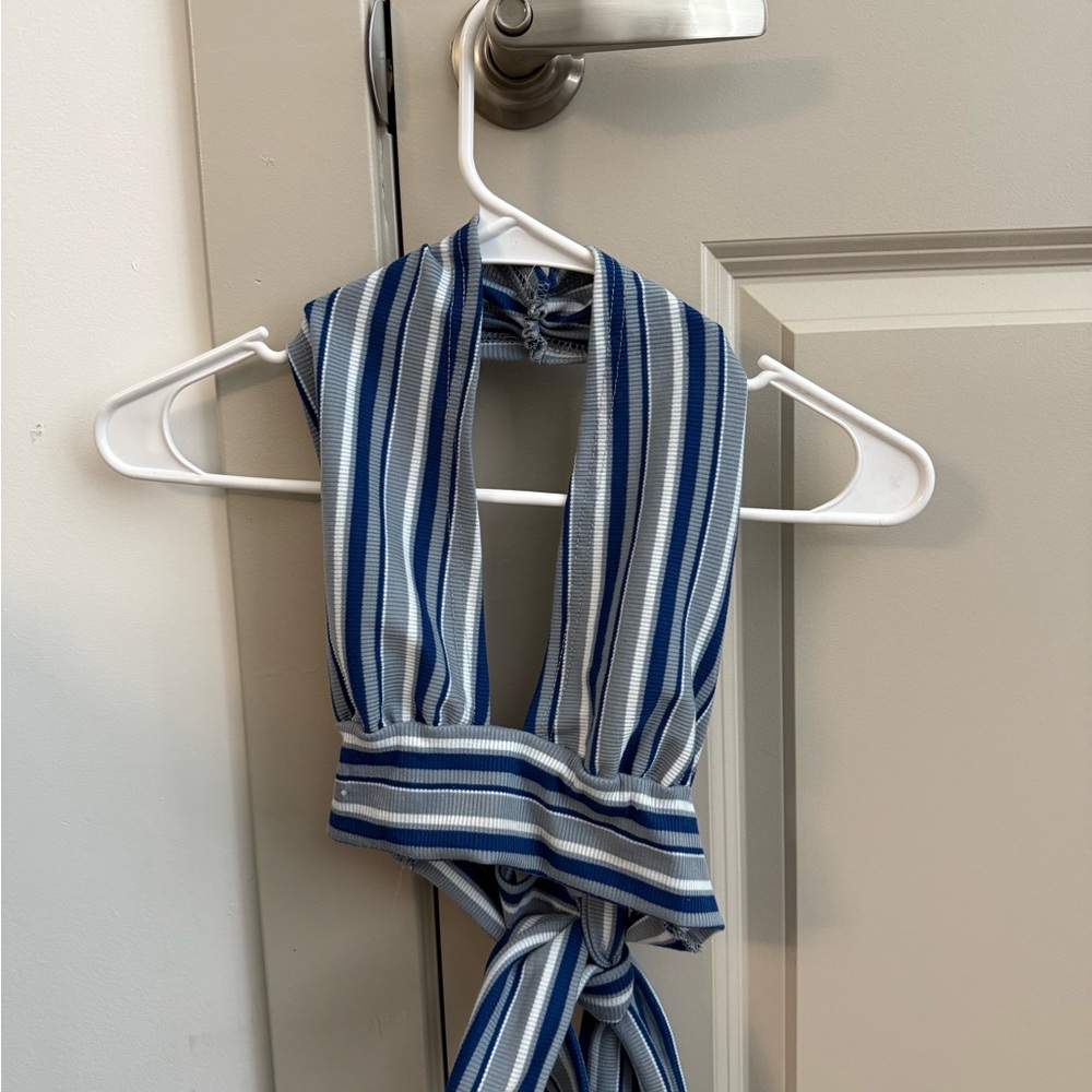 Blue and White Striped Halter Top